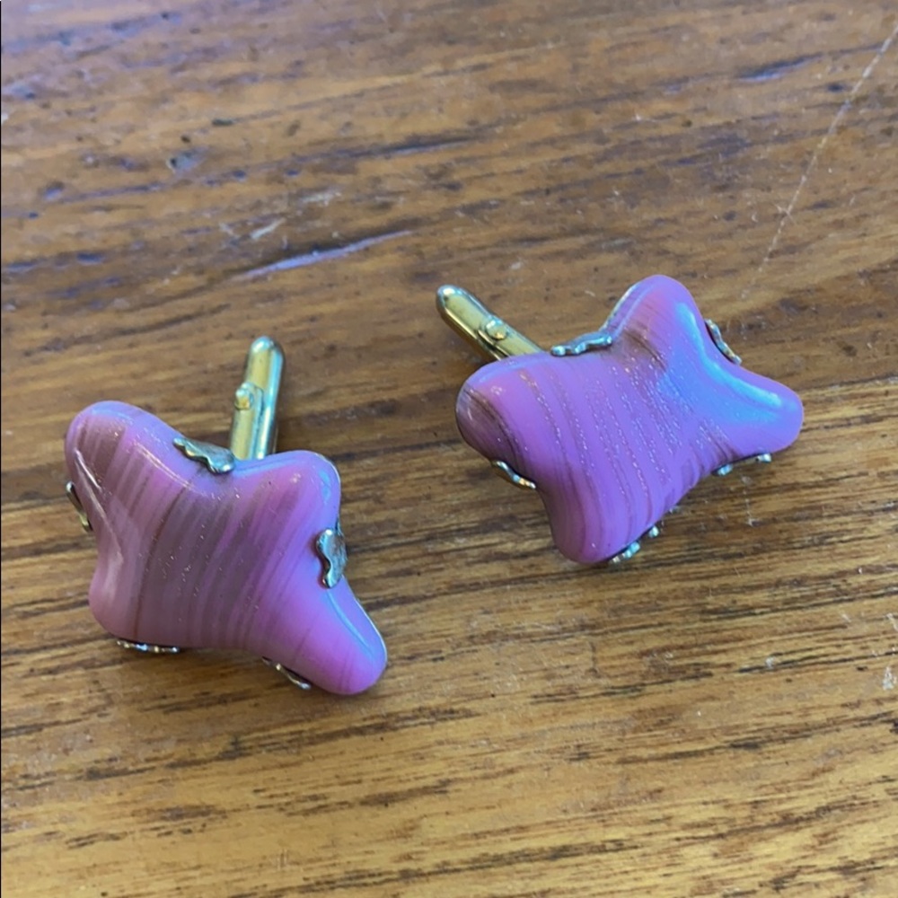 VTG SWANK abstract pink & gold stone cuff links